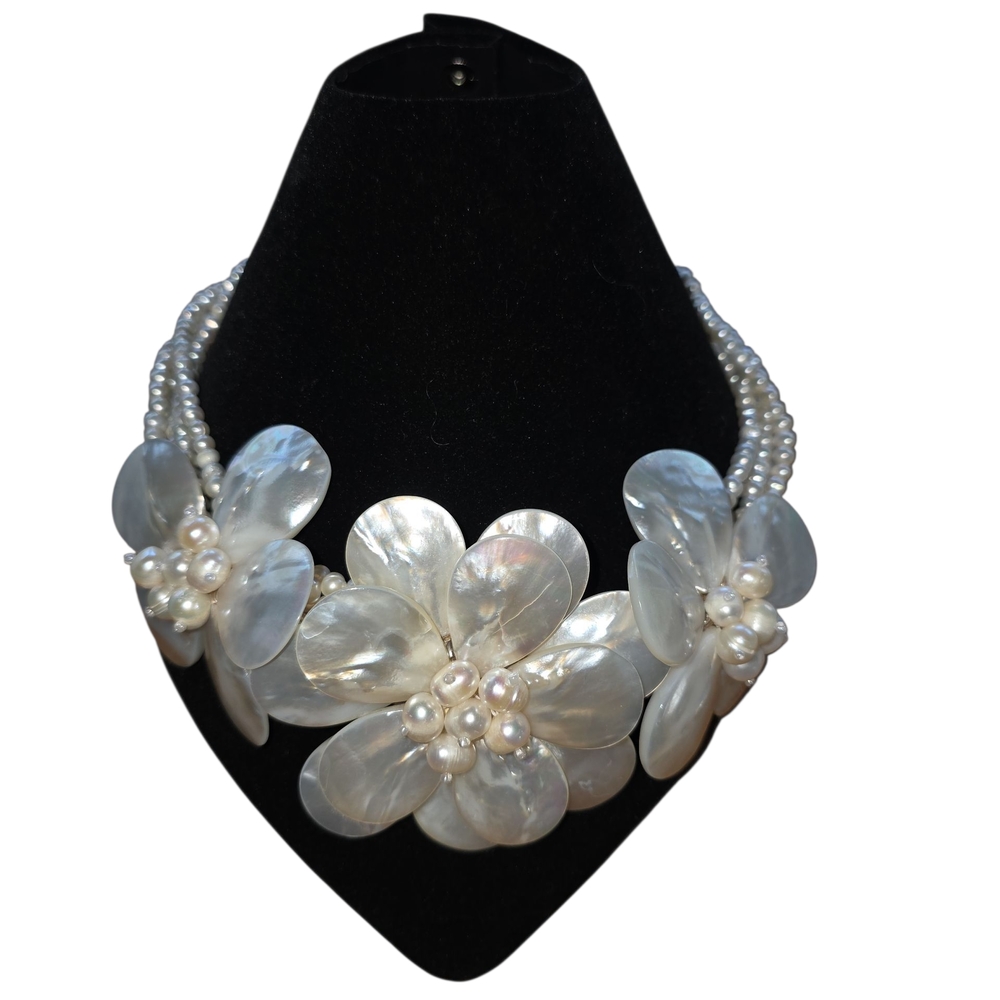 Jay King White Pearl and Abalone Flower Necklace